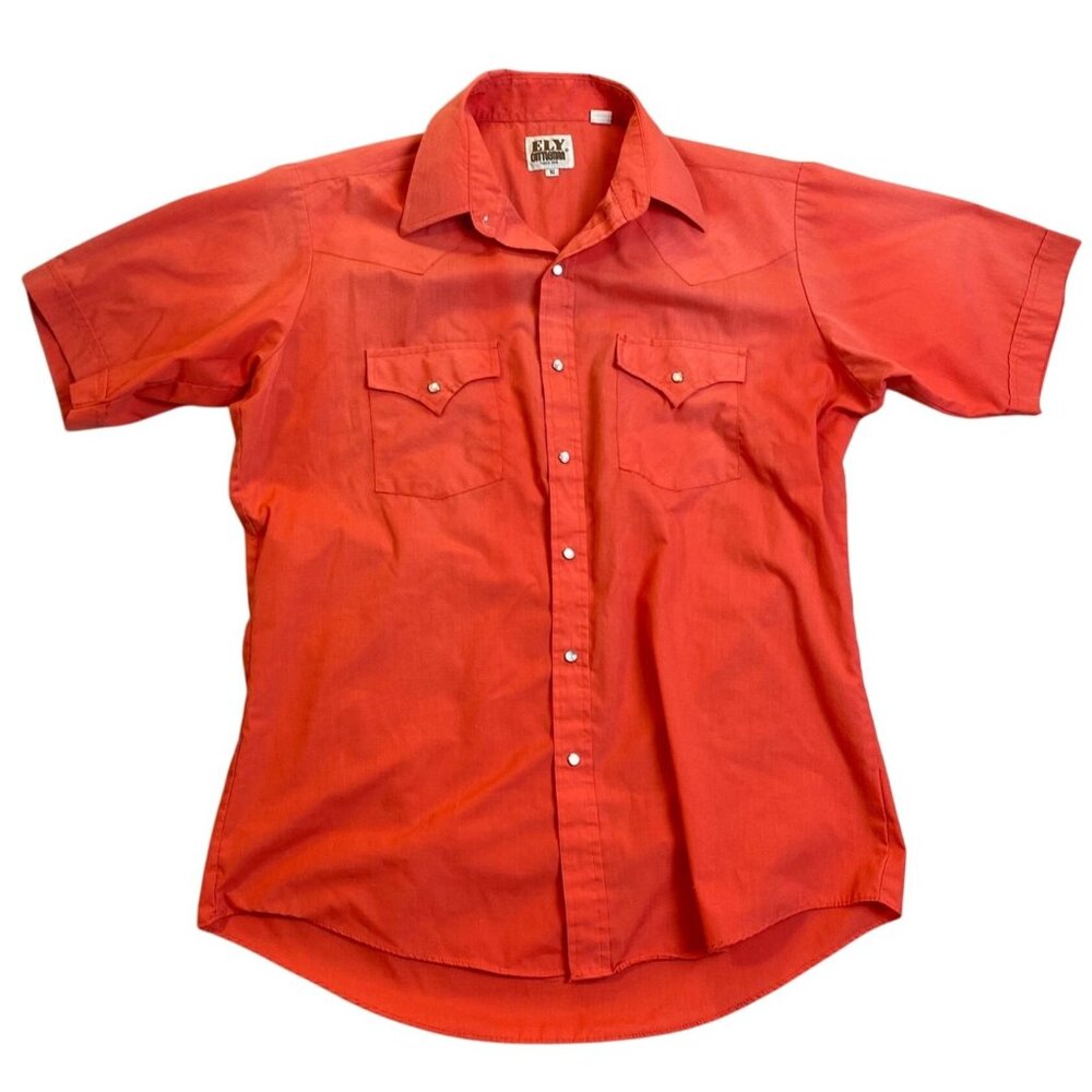 Ely Cattleman Womens Shirt 16 Red Western Pearl Snap Button Short Sleeve Casual